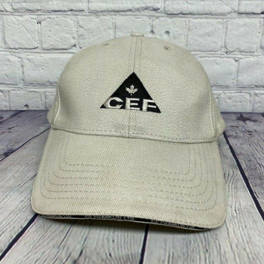 CE Franklin Ltd. Baseball Hat Cap Embroidered Logo Adjustable Strap Beige